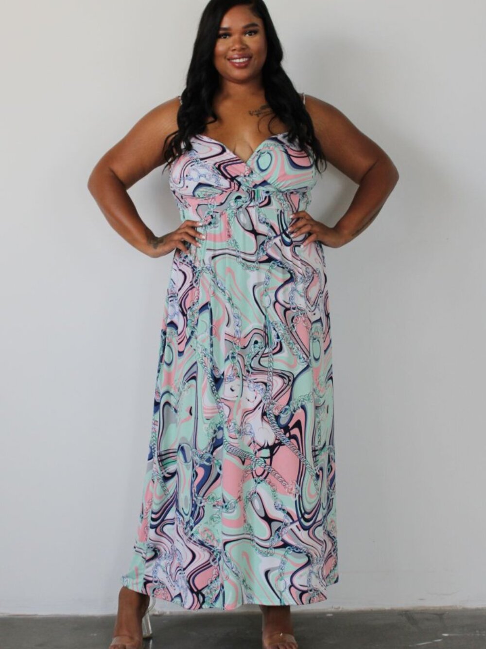 Plus Size Chain Print Maxi Dress 3X